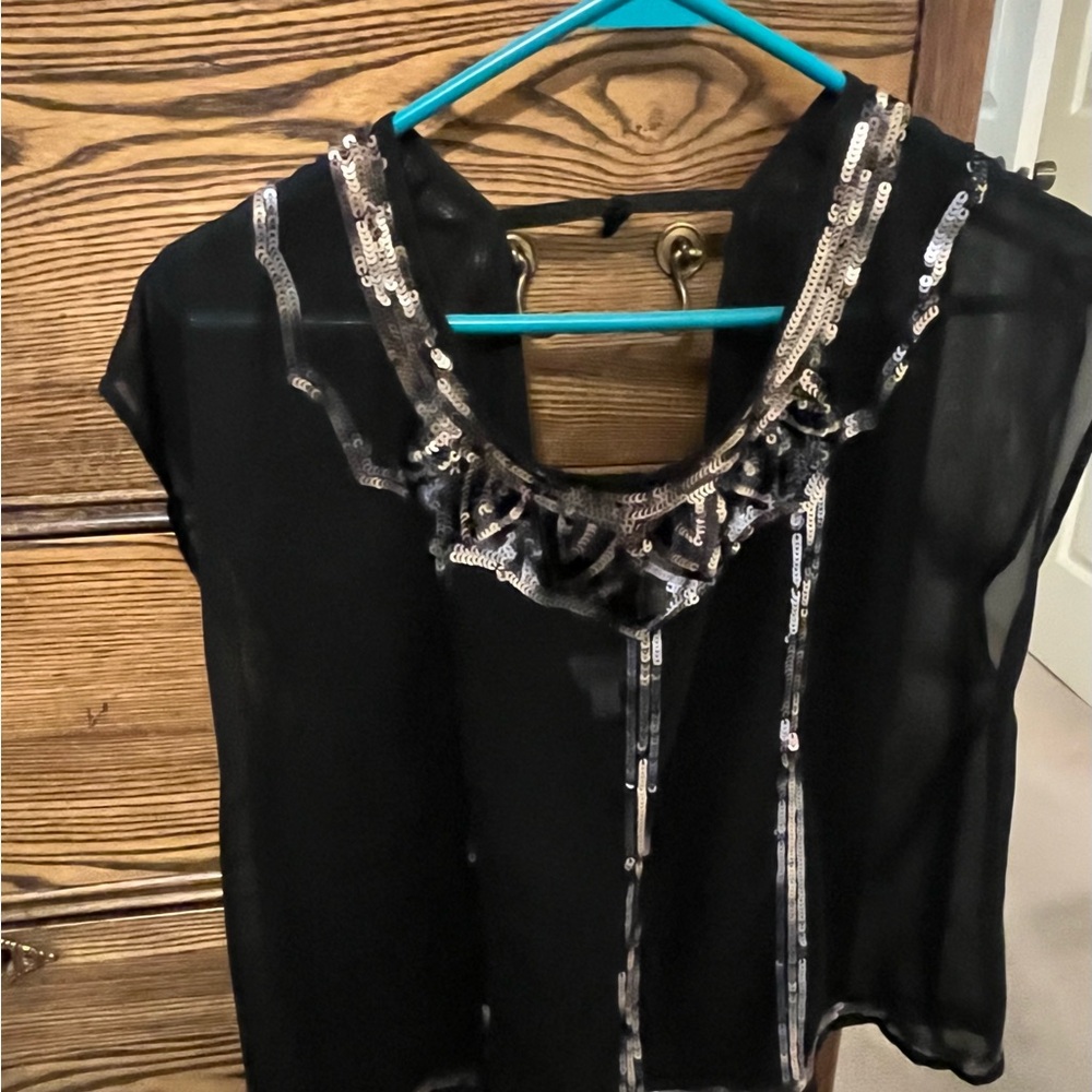 DECREE sequin-blouses, see through, silver, gold, and copper colored sequin.